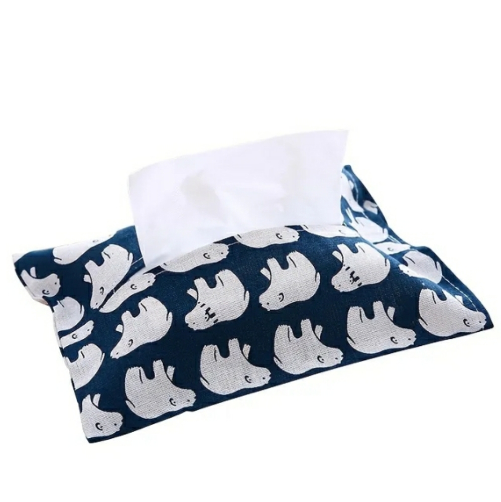 Tissue Holder Bear Fabric Navy & White